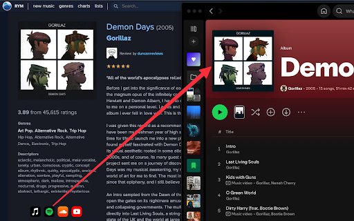 RYM Spotify Deep Linker  from Chrome web store to be run with OffiDocs Chromium online