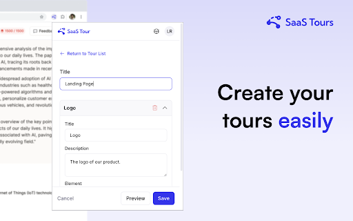 SaaS Tours  from Chrome web store to be run with OffiDocs Chromium online