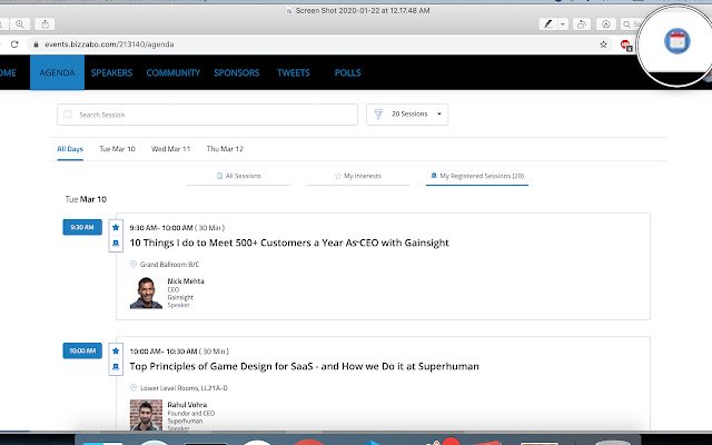Saastr Agenda calendar  from Chrome web store to be run with OffiDocs Chromium online