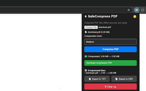 SafeCompress PDF  from Chrome web store to be run with OffiDocs Chromium online