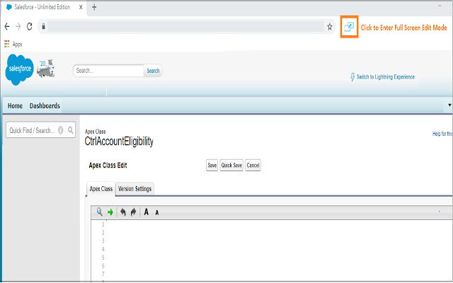 Salesforce Advanced Code Editor จาก Chrome เว็บสโตร์ที่จะทำงานร่วมกับ OffiDocs Chromium ออนไลน์