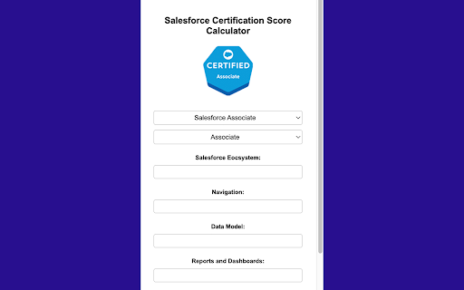 Salesforce Certification Score Calculator  from Chrome web store to be run with OffiDocs Chromium online