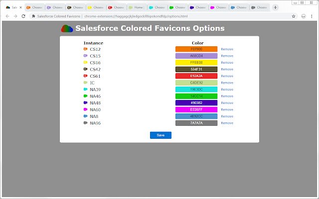 Salesforce Colored Favicons מחנות האינטרנט של Chrome שיופעלו עם OffiDocs Chromium באינטרנט