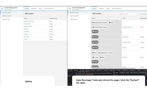 Salesforce Content Management page modifier  from Chrome web store to be run with OffiDocs Chromium online
