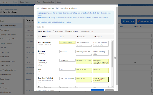 Salesforce Field Master  from Chrome web store to be run with OffiDocs Chromium online