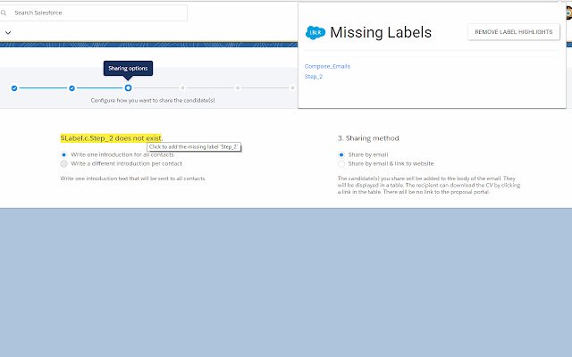 Salesforce Labeler mula sa Chrome web store na tatakbo sa OffiDocs Chromium online