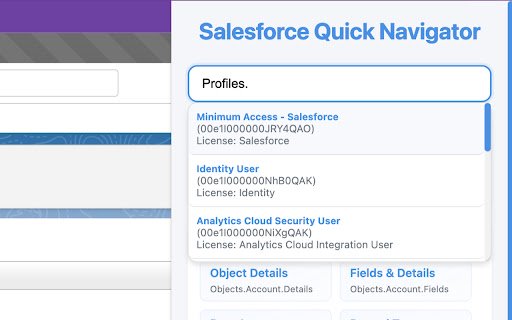 Salesforce Quick Navigator  from Chrome web store to be run with OffiDocs Chromium online