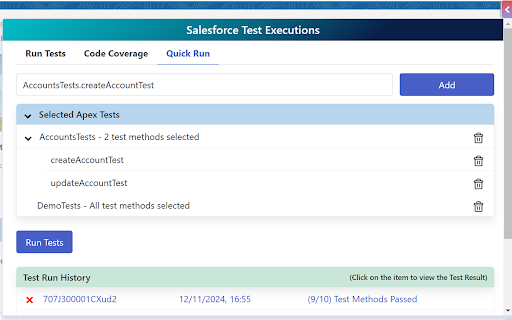 Salesforce Test Executions  from Chrome web store to be run with OffiDocs Chromium online