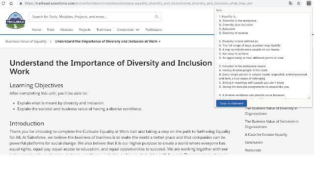 Salesforce Trailhead Quiz Extractor  from Chrome web store to be run with OffiDocs Chromium online