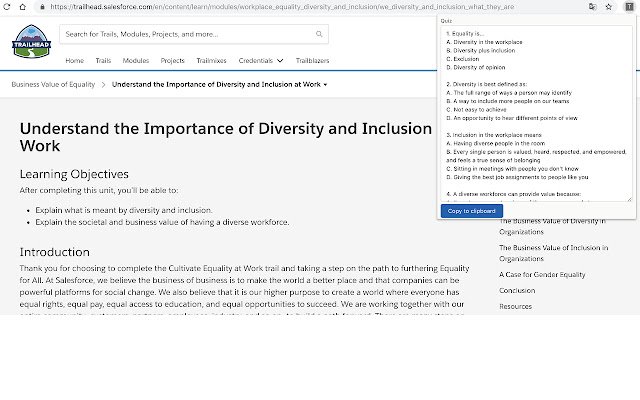 Salesforce Trailhead Quiz Extractor ze sklepu internetowego Chrome, który można uruchomić z OffiDocs Chromium online