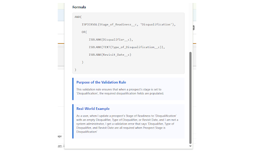 Salesforce Validation Doc Generator  from Chrome web store to be run with OffiDocs Chromium online