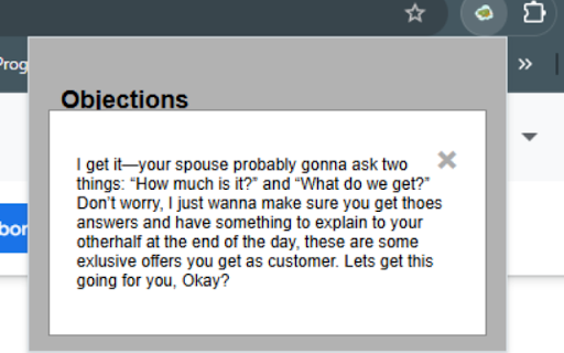 Sales Objection Handler  from Chrome web store to be run with OffiDocs Chromium online