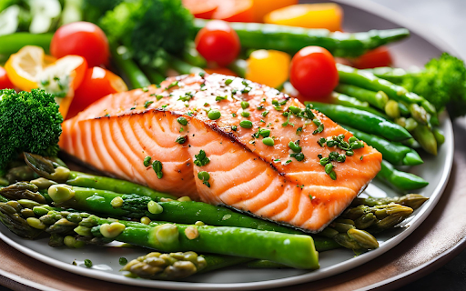 Salmon and vegetables  from Chrome web store to be run with OffiDocs Chromium online