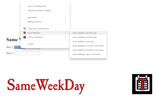 Same Weekday from Chrome web store to be run with OffiDocs Chromium online Same Weekday from Chrome web store to be run with OffiDocs Chromium online