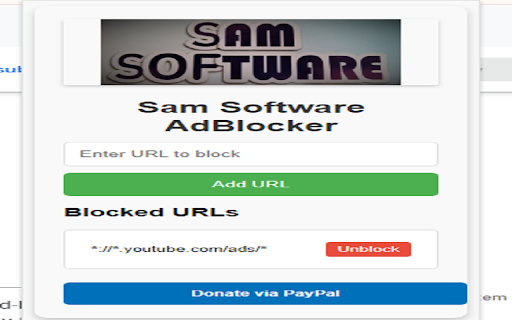 Sam Software AdBlocker from Chrome web store to be run with OffiDocs Chromium online Sam Software AdBlocker from Chrome web store to be run with OffiDocs Chromium online