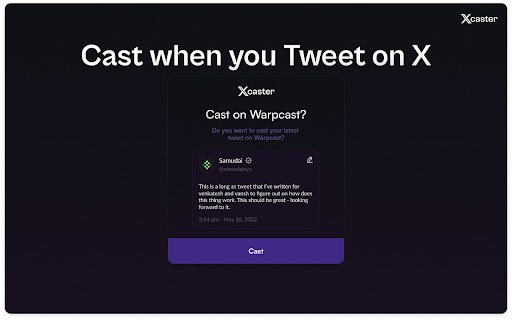 Samudais Xcaster  from Chrome web store to be run with OffiDocs Chromium online