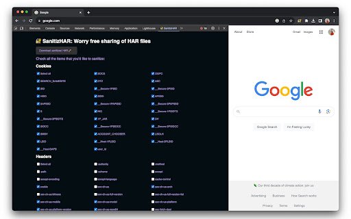 SanitizHAR  from Chrome web store to be run with OffiDocs Chromium online