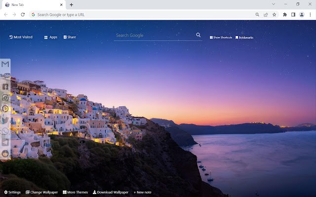 Tapeta Santorini ze sklepu internetowego Chrome do uruchomienia z OffiDocs Chromium online