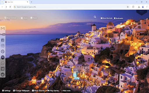 Tapeta Santorini ze sklepu internetowego Chrome do uruchomienia z OffiDocs Chromium online