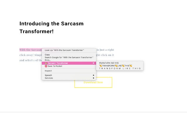 Sarcasm Transformer از فروشگاه وب Chrome با OffiDocs Chromium به صورت آنلاین اجرا می شود