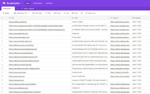 Save Bookmarks To Airtable  from Chrome web store to be run with OffiDocs Chromium online