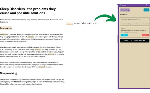 savedef  from Chrome web store to be run with OffiDocs Chromium online