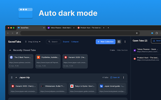 SavedTabs A better new tab and start page  from Chrome web store to be run with OffiDocs Chromium online