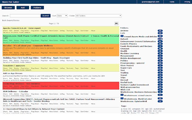 OffiDocs Chromium çevrimiçi ile çalıştırılacak Chrome web mağazasından Daha Sonra Kaydet Yer İşareti yöneticisi