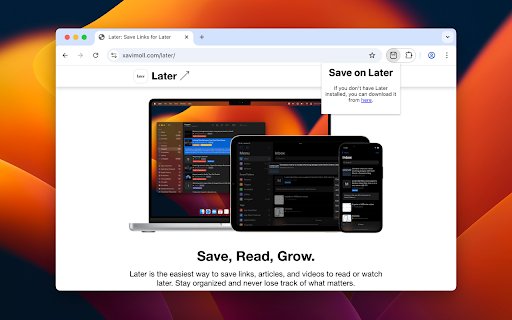 Save on Later  from Chrome web store to be run with OffiDocs Chromium online