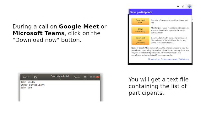 Lưu người tham gia (Google Meet MS Teams) từ cửa hàng Chrome trực tuyến để chạy với OffiDocs Chromium trực tuyến