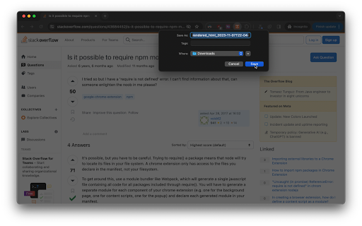 Save Rendered HTML  from Chrome web store to be run with OffiDocs Chromium online