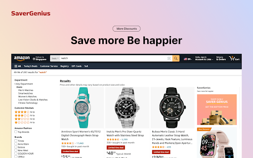 SaverGenius:Save more Be happier  from Chrome web store to be run with OffiDocs Chromium online