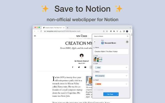Save to Notion  from Chrome web store to be run with OffiDocs Chromium online