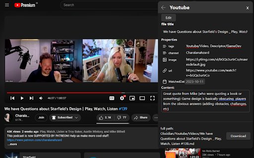 Save to Obsidian  from Chrome web store to be run with OffiDocs Chromium online