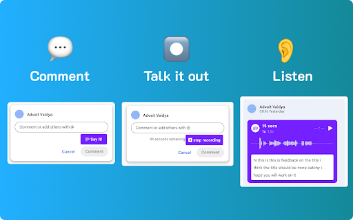 Say It So: Add voice comments in Google Docs  from Chrome web store to be run with OffiDocs Chromium online