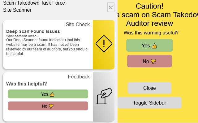 Scam Takedown Task Force Site Scanner  from Chrome web store to be run with OffiDocs Chromium online