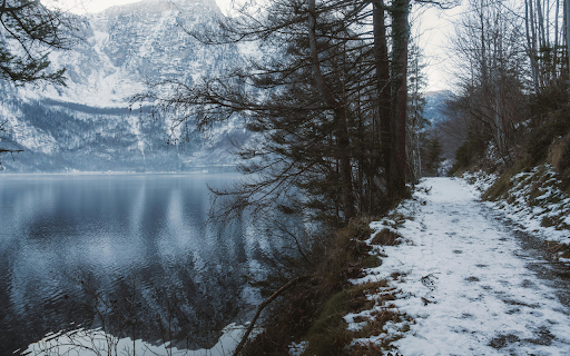 Scenic Winter Path Along Snowy Lakeside  from Chrome web store to be run with OffiDocs Chromium online
