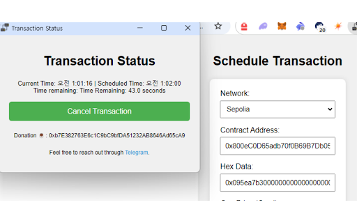 Scheduled Transaction Sender  from Chrome web store to be run with OffiDocs Chromium online
