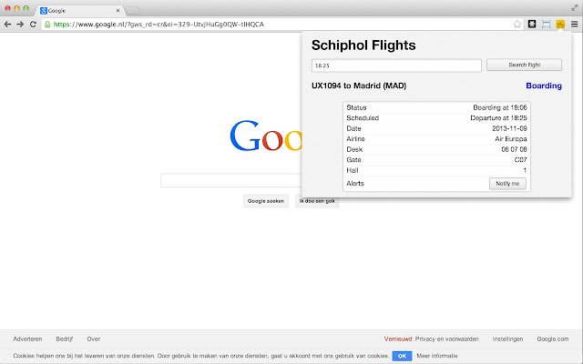 Schiphol เที่ยวบินจาก Chrome เว็บสโตร์ที่จะรันด้วย OffiDocs Chromium ทางออนไลน์