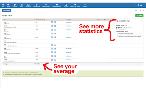 Schul Netz Average Grade Calculator  from Chrome web store to be run with OffiDocs Chromium online