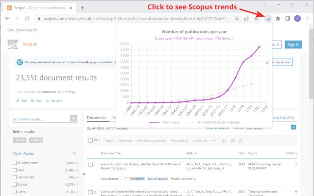 Scientific publication trends  from Chrome web store to be run with OffiDocs Chromium online