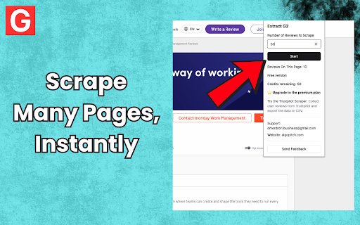Scrape G2 Reviews And Download To Excel Extract G2  from Chrome web store to be run with OffiDocs Chromium online