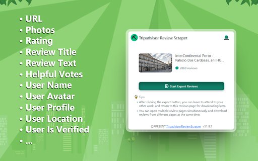 ScrapeJob Tripadvisor Review Scraper  from Chrome web store to be run with OffiDocs Chromium online