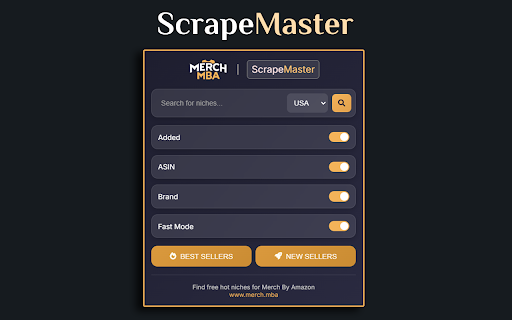 ScrapeMaster | Merch MBA  from Chrome web store to be run with OffiDocs Chromium online