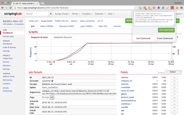 Scrapinghub to Command Line  from Chrome web store to be run with OffiDocs Chromium online