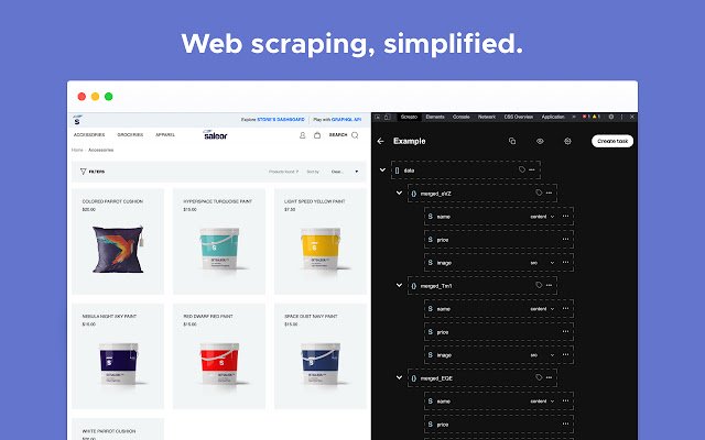 Scraping Web Screpto Dibuat Sederhana dari toko web Chrome untuk dijalankan dengan Chromium OffiDocs online