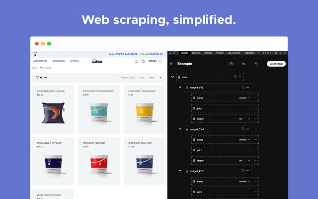 Screpto Web Scraping reso semplice dal web store di Chrome per essere eseguito con OffiDocs Chromium online