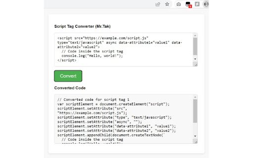 Script Tag Converter  from Chrome web store to be run with OffiDocs Chromium online