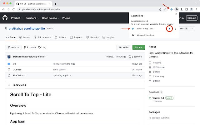 Scroll To Top Lite  from Chrome web store to be run with OffiDocs Chromium online