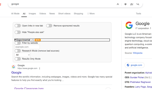 Search+  from Chrome web store to be run with OffiDocs Chromium online